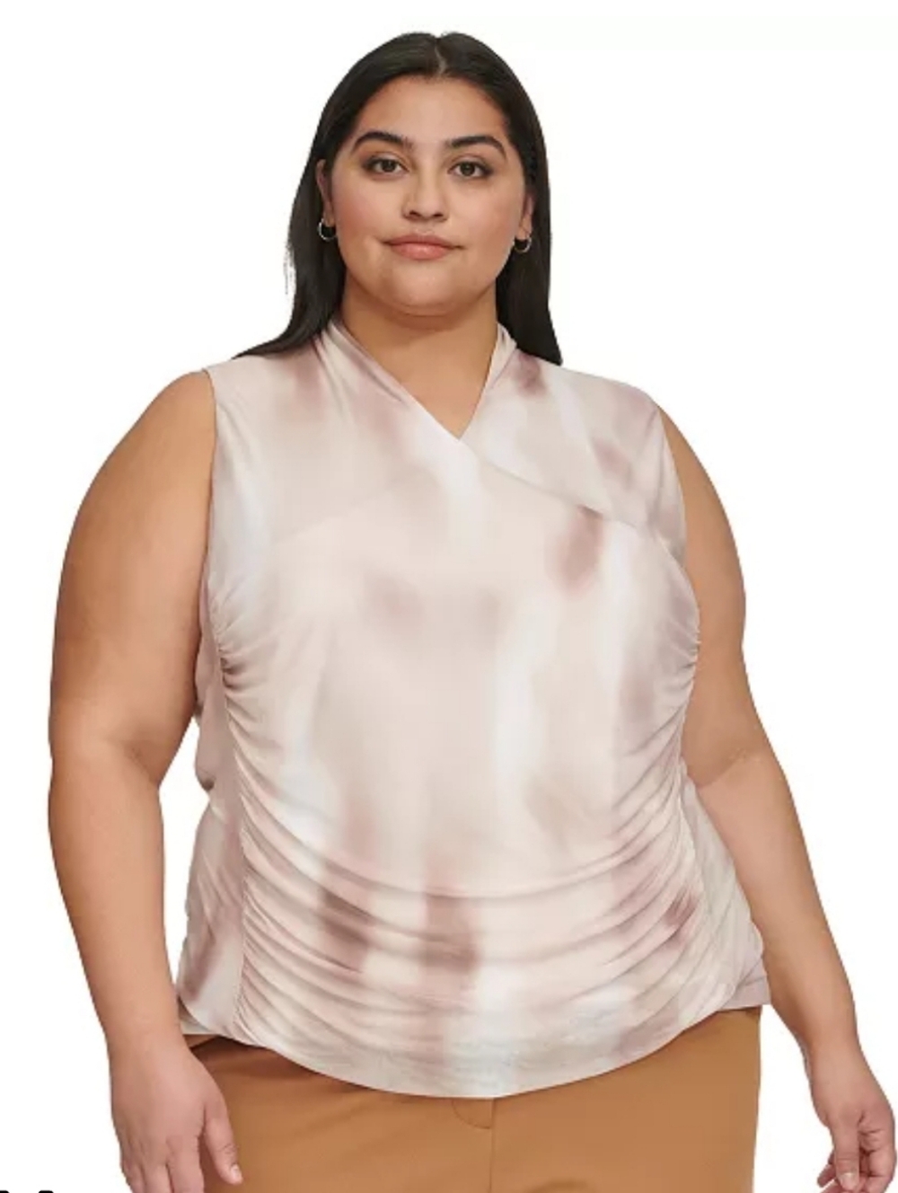 Calvin Klein Blush and Cream Sleeveless Draped V-Neck Camisole